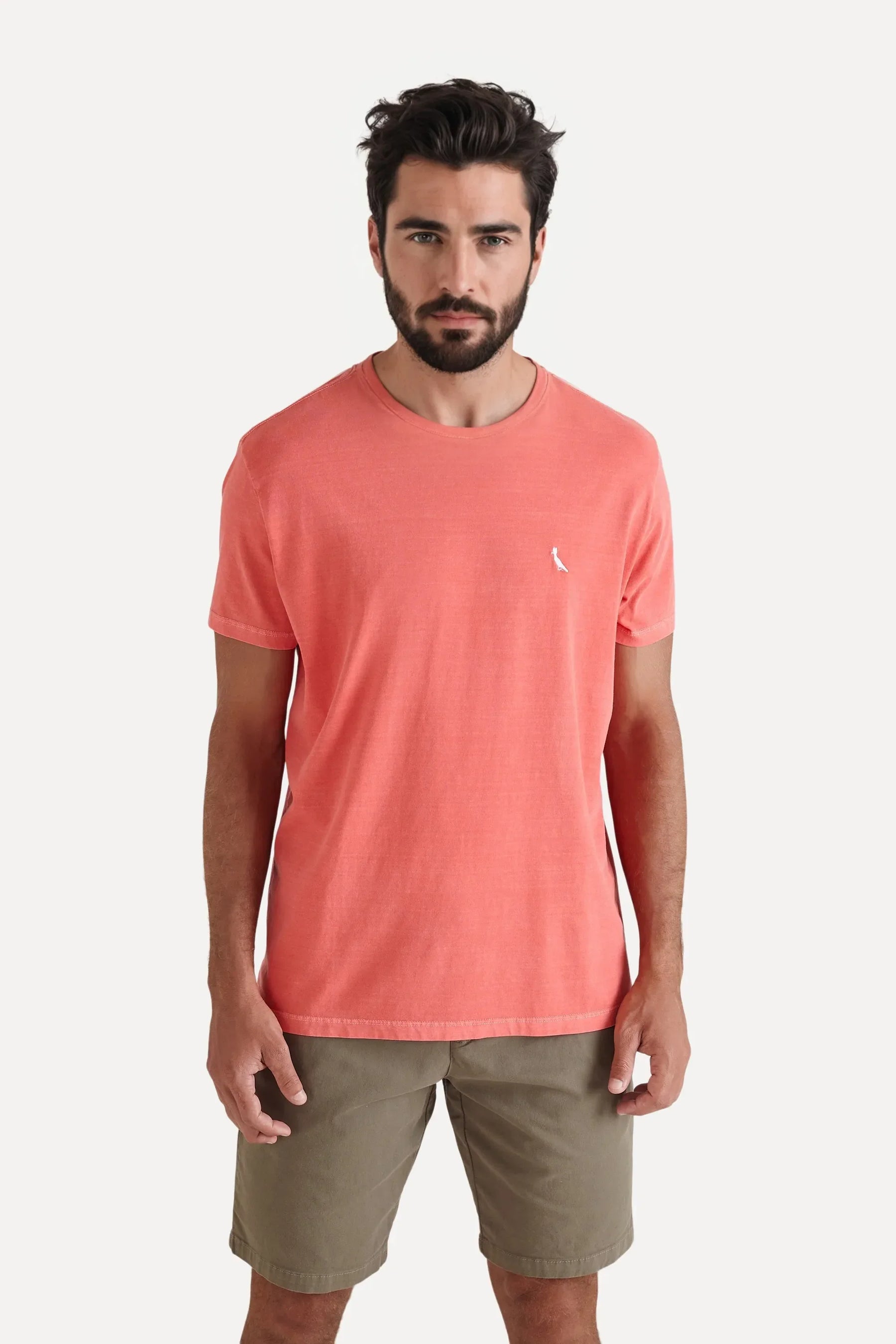 camiseta básica suspiro pica-pau bordado - Salmão