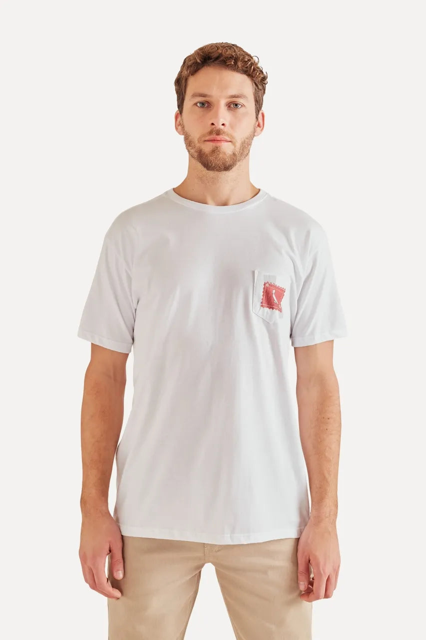 camiseta bolso xadrez retalho - Branco