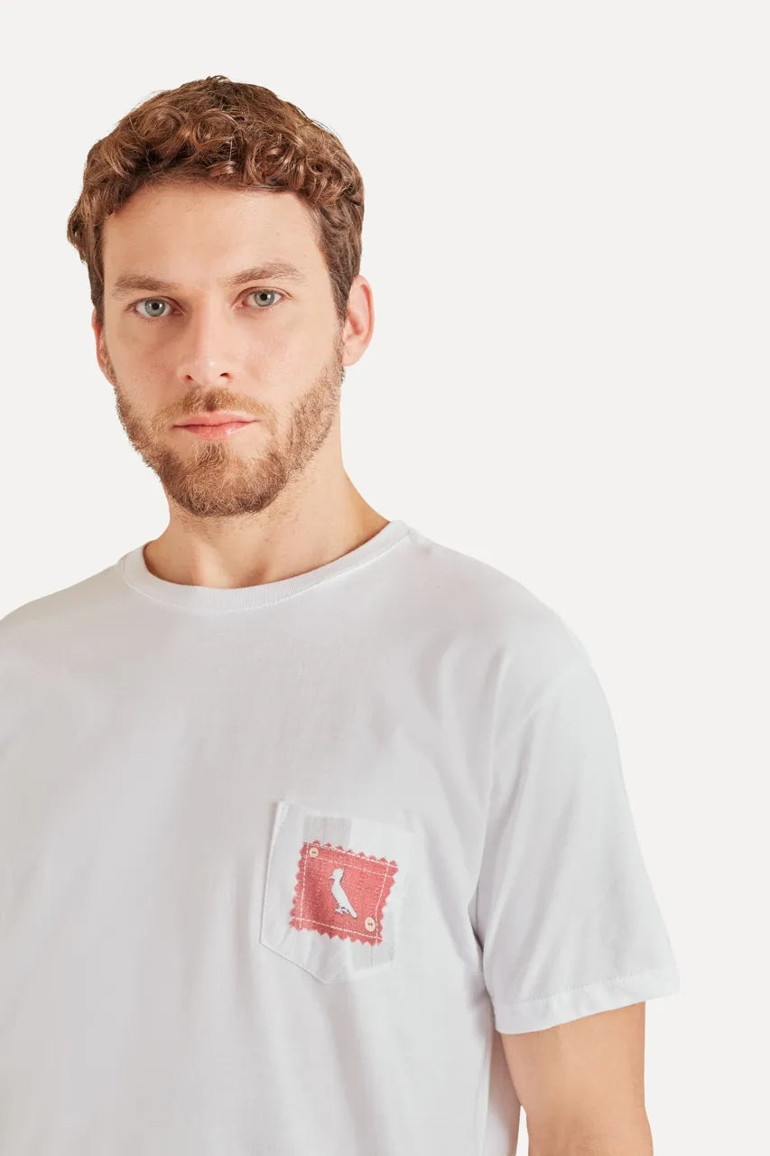 camiseta bolso xadrez retalho - Branco