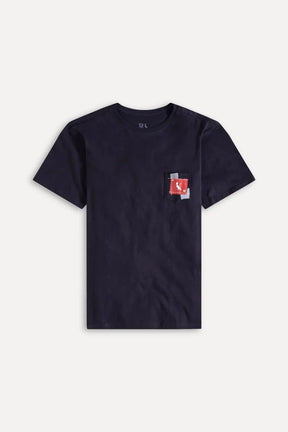camiseta bolso xadrez retalho - Preto
