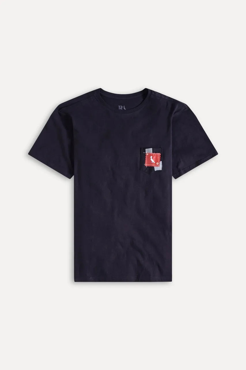 camiseta bolso xadrez retalho - Preto