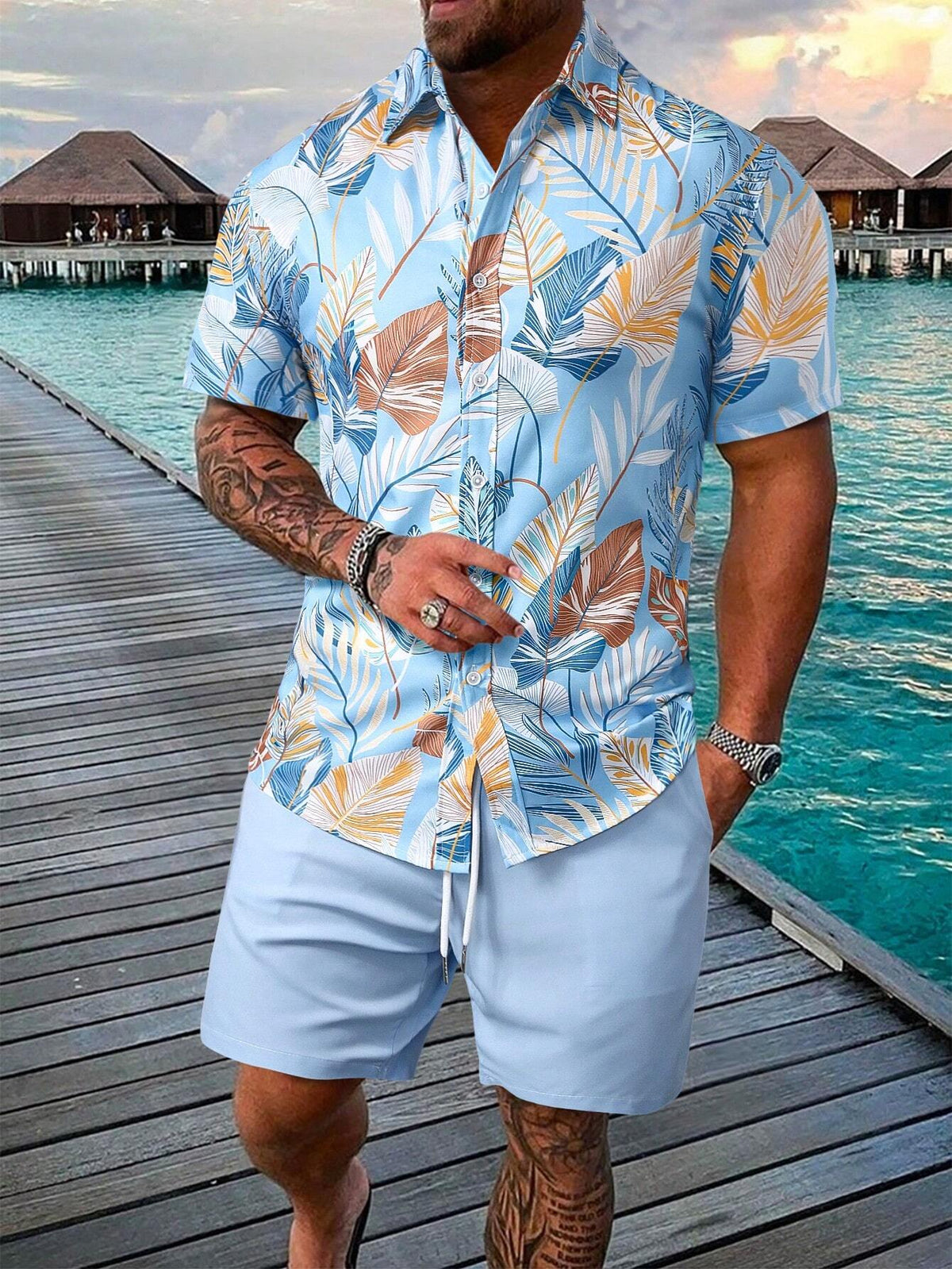 Conjunto Masculino Mar Tropical Azul Claro