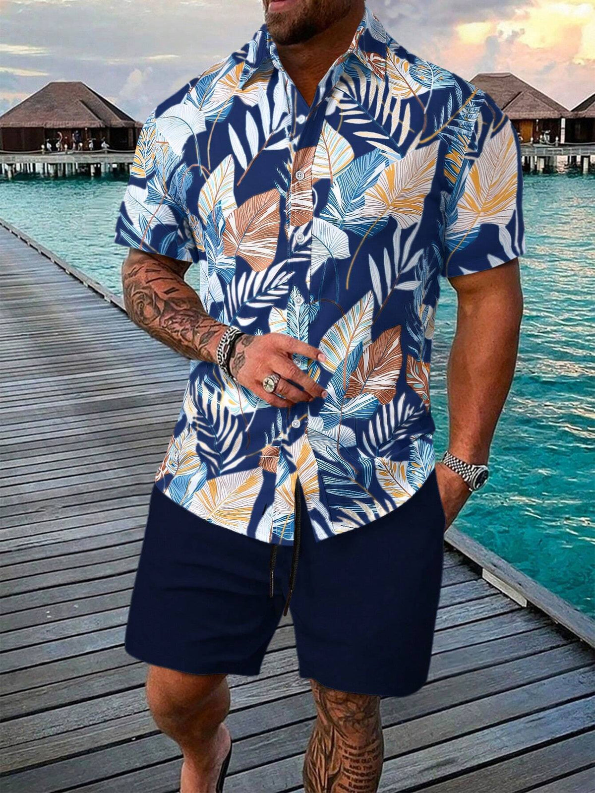 Conjunto Masculino Mar Tropical Azul Marinho