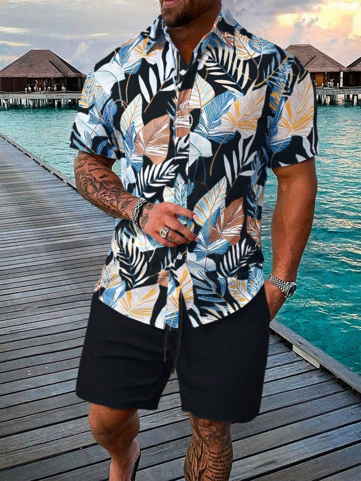 Conjunto Masculino Mar Tropical Azul Escuro