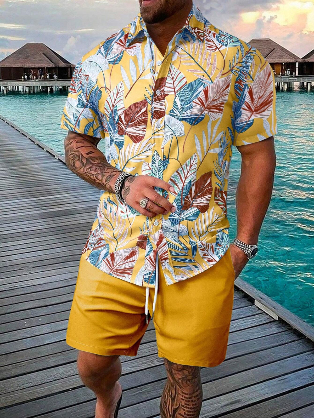 Conjunto Masculino Mar Tropical Amarelo Claro