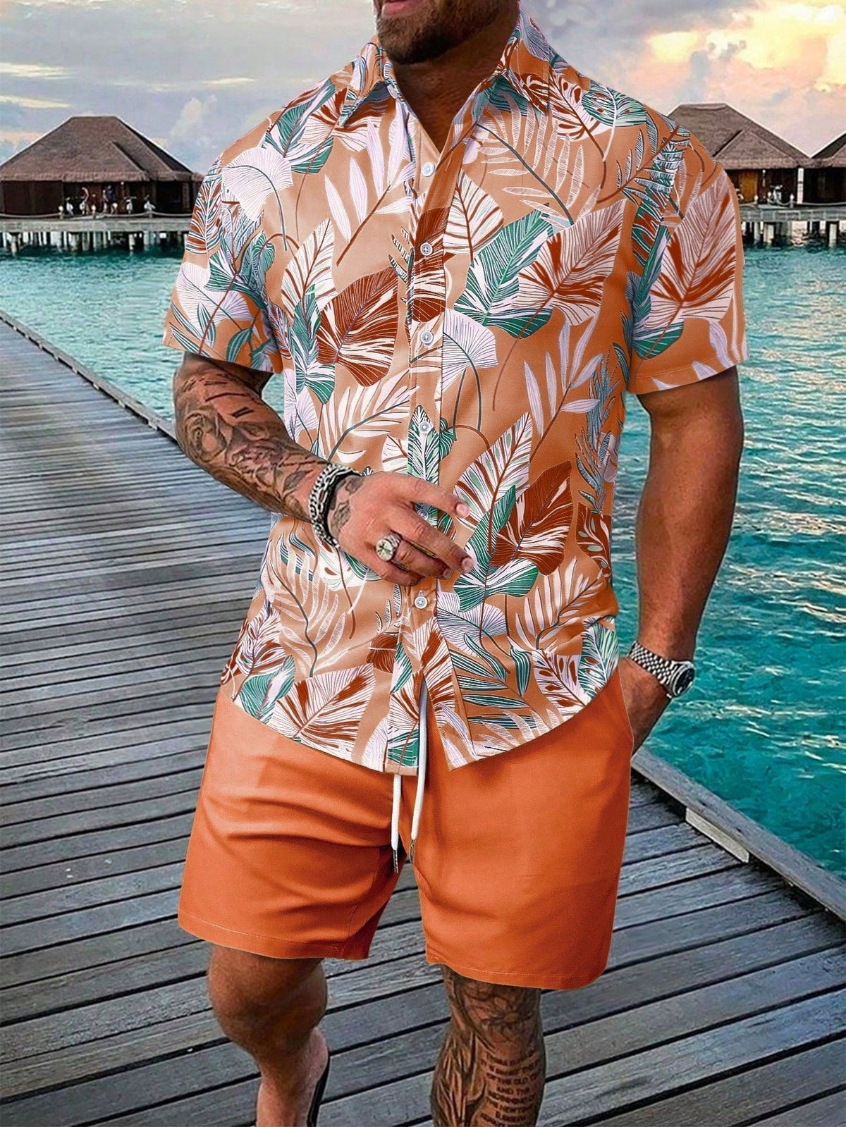 Conjunto Masculino Mar Tropical Laranja