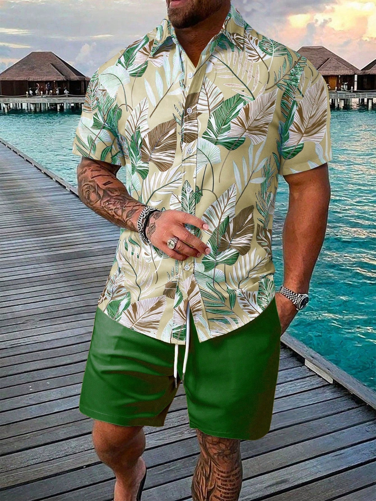 Conjunto Masculino Mar Tropical Verde Menta