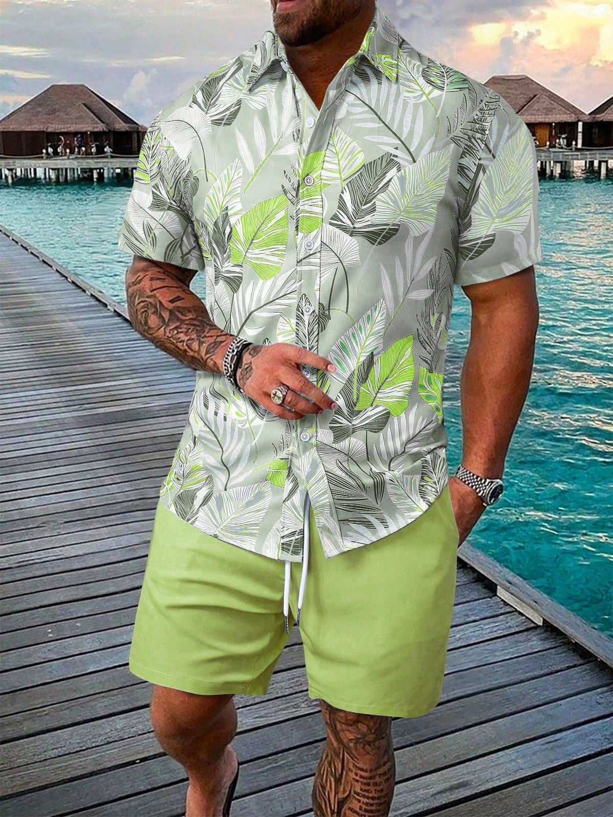 Conjunto Masculino Mar Tropical Verde Claro