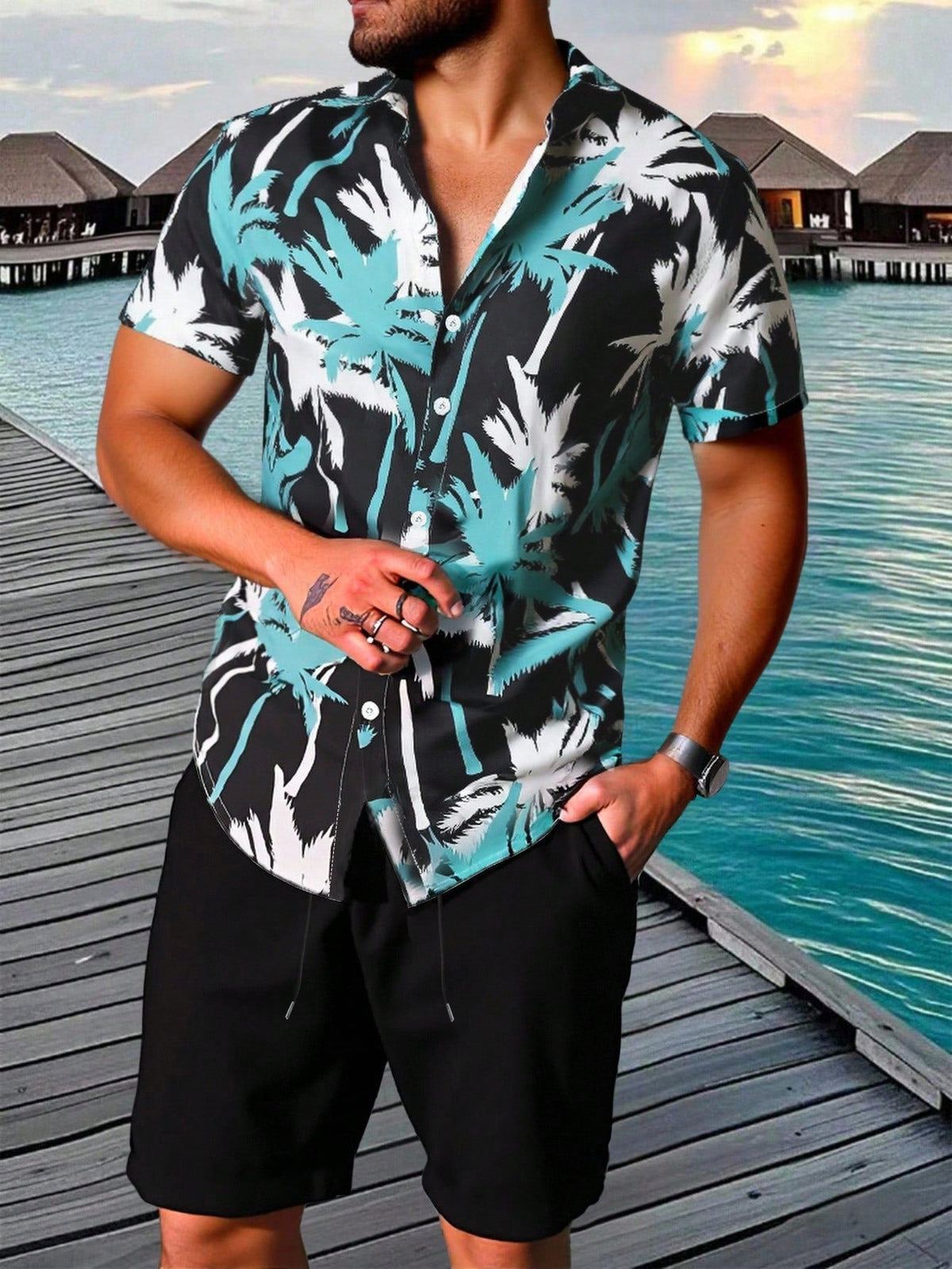 Conjunto Masculino Refresco Natural Preto e Azul
