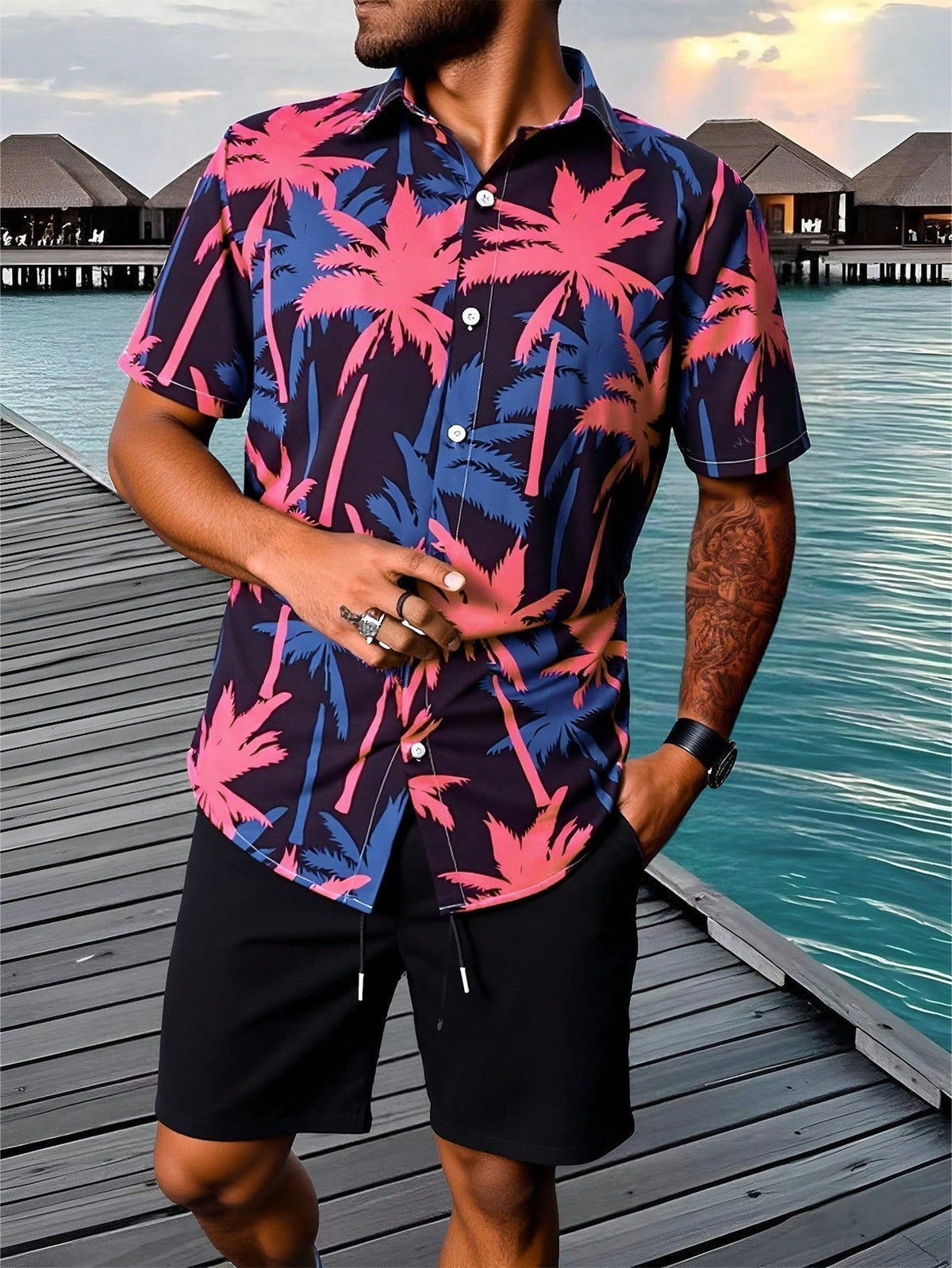Conjunto Masculino Refresco Natural Preto e Rosa