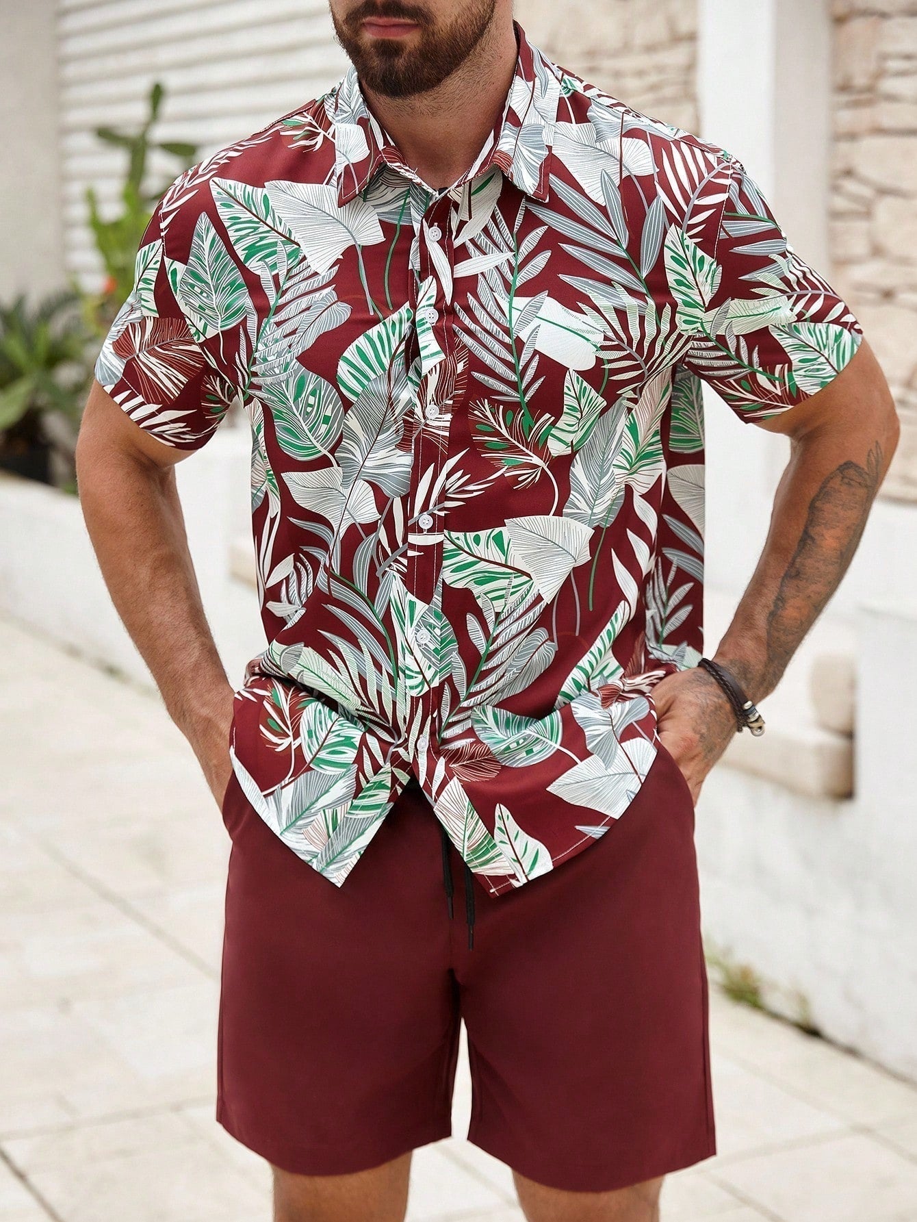 Conjunto Masculino Mar Tropical Vermelho